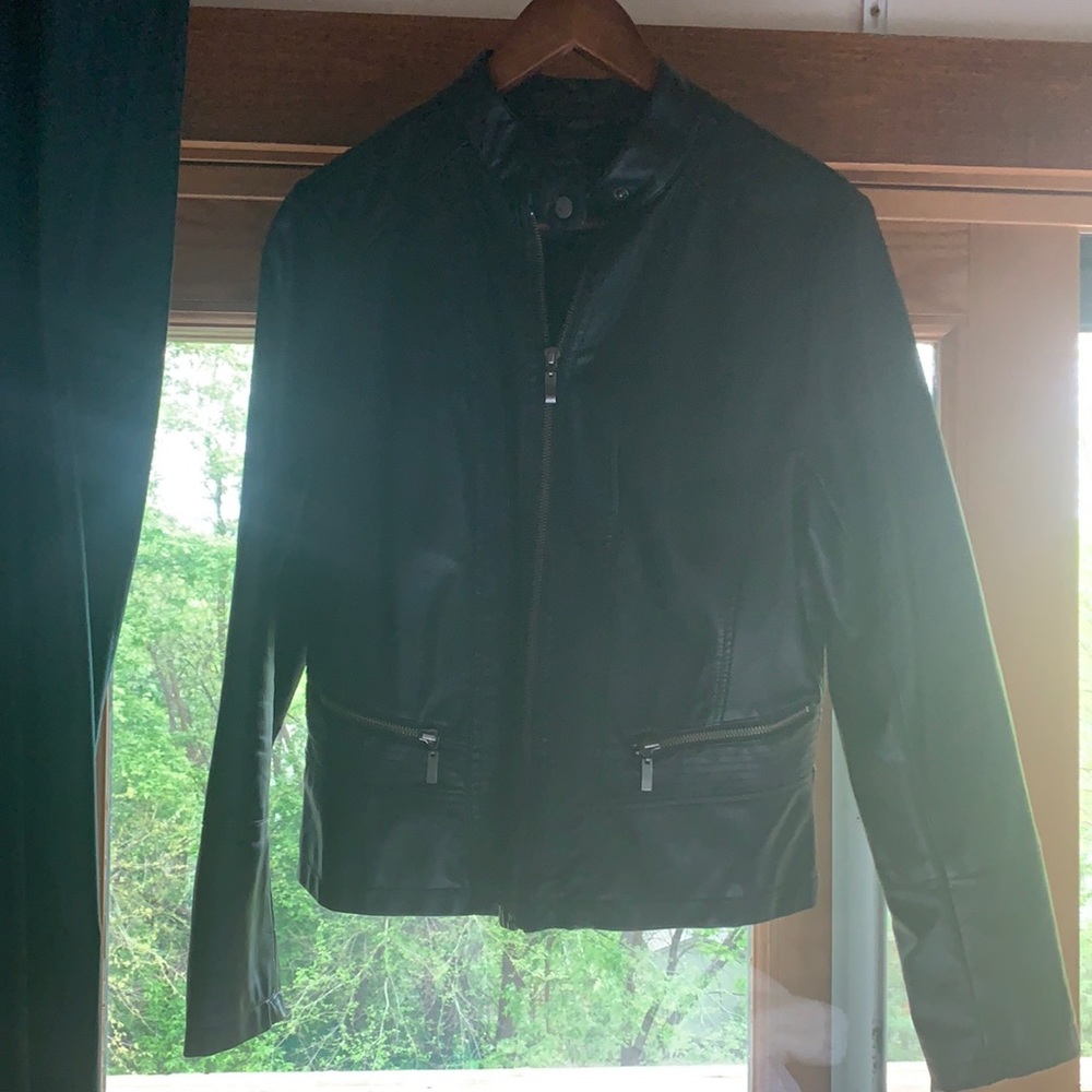Black Leather Look Bomber Jacket